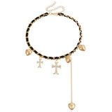 Cross Heart Pendant Necklace – Elegant Gold & Silver Clavicle Chain for Women