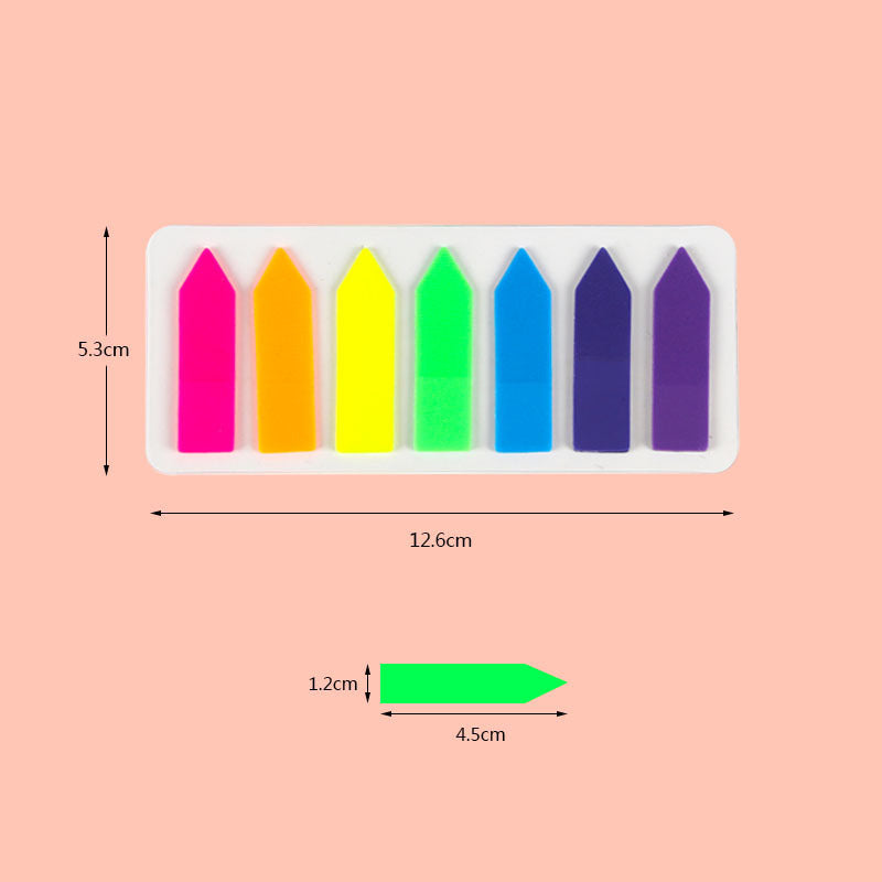 Pet Transparent Sticky Note Fluorescent Color Bar Index Sticker Student Self-Adhesive Waterproof Arrow Classification Label Sticker Wholesale