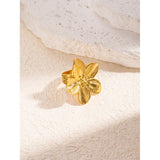 Gold Floral Statement Ring for Women – Adjustable Stainless Steel Blossom Design