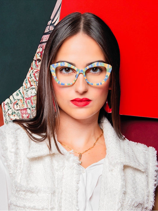 Asymmetrical Marble Pattern Blue Light Glasses Frame – Trendy Unisex Eyewear