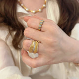 Medieval Leaf Zircon Ring – Gold Brushed Copper Statement Ring for Women