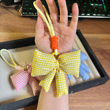 Korean Ins Style Simple Blue and Pink Plaid Bow Accessories Keychain Cute and Sweet High-End Bag Pendant