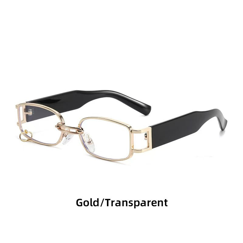 Retro Modern Sunglasses, Anti-Uv Sunglasses, Metal Small Frame Glasses for Men and Women, Avant-Garde Hanging Ring Chain, High-End
