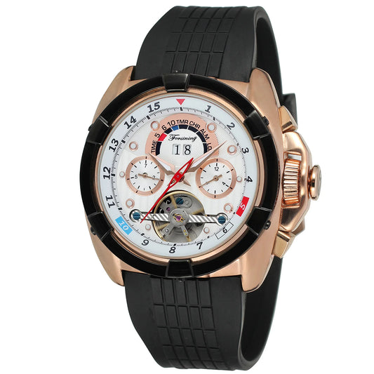 FORSINING Men’s Mechanical Flywheel Watch – Casual Leather Strap Timepiece