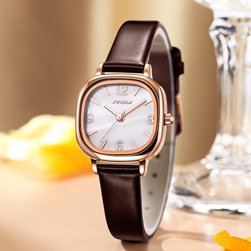 Sinobi Women's Square Quartz Watch – Square Dial, Leather Strap, Waterproof