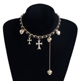 Cross Heart Pendant Necklace – Elegant Gold & Silver Clavicle Chain for Women