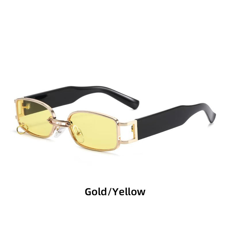 Retro Modern Sunglasses, Anti-Uv Sunglasses, Metal Small Frame Glasses for Men and Women, Avant-Garde Hanging Ring Chain, High-End