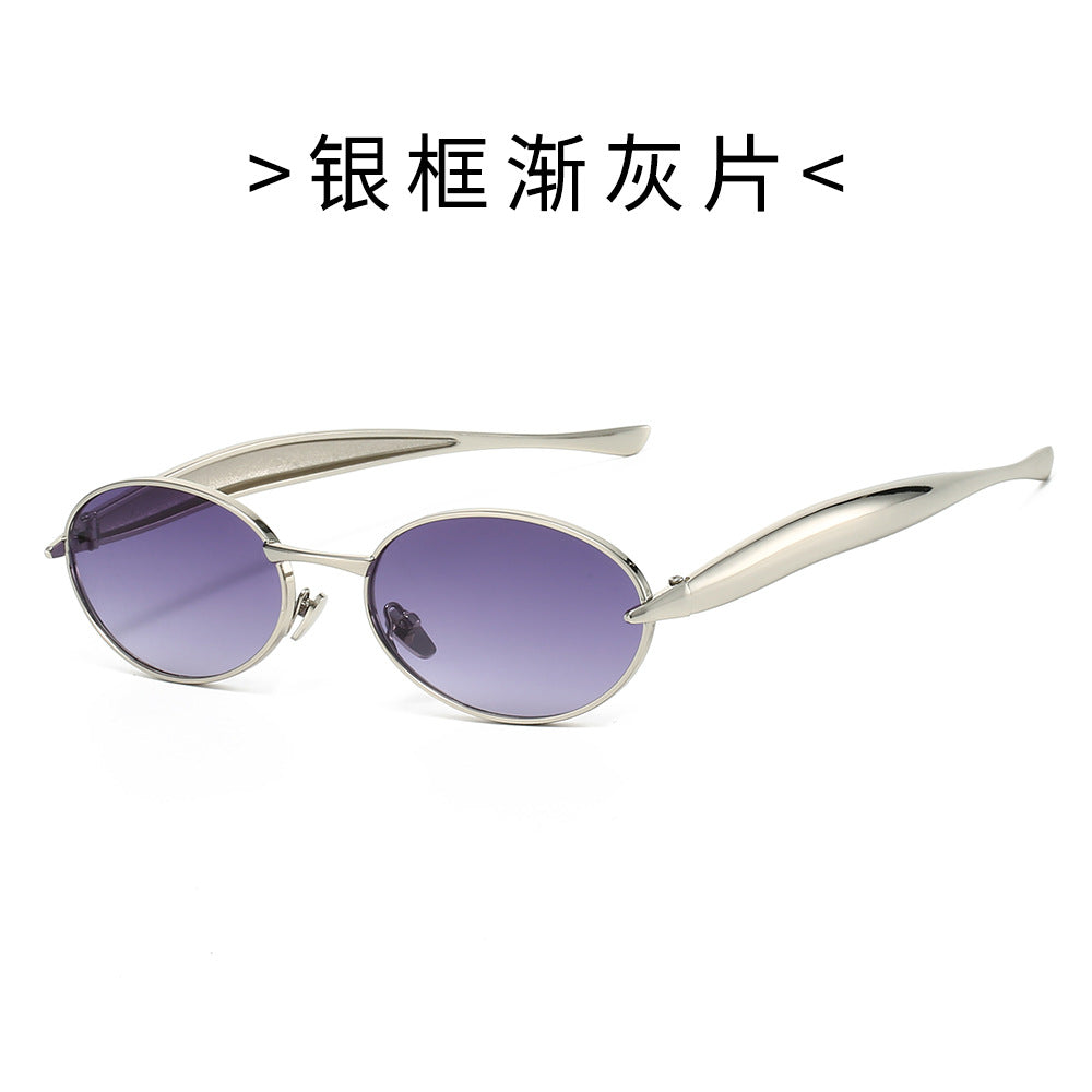 European and American New Oval Small Frame European and American Sunglasses for Men and Women, High-End Fashion Personalized Metal Trendy Sunglasses
