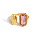 Gold Oval Zircon Ring for Women – Retro Geometric Stainless Steel Adjustable Jewelry