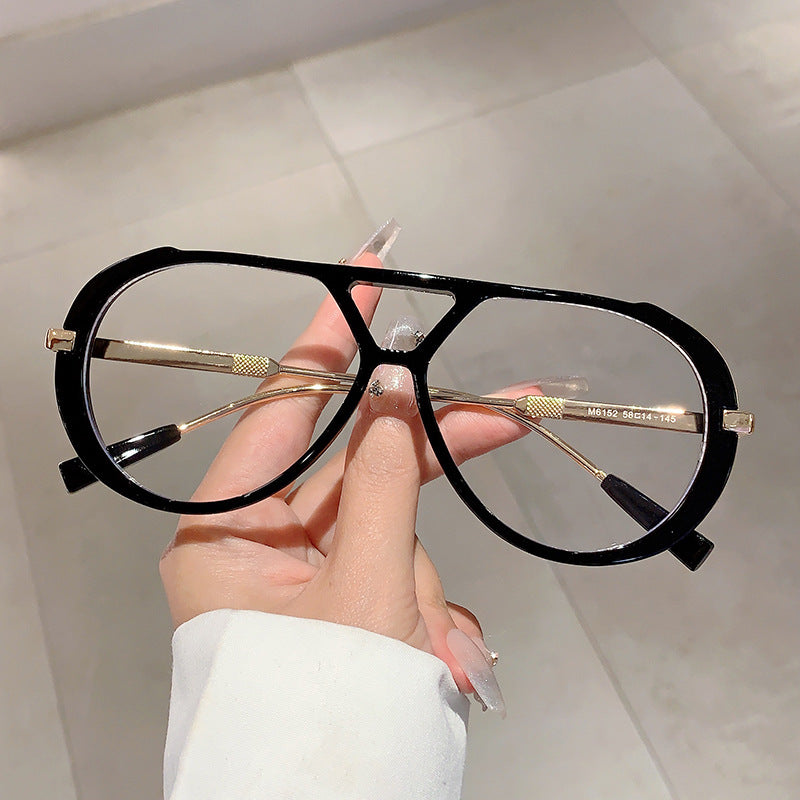 Cross-border New Retro Fashion High-end Round Face Slimming Sunglasses Leopard Frame Double Beam Design Flat Mirror