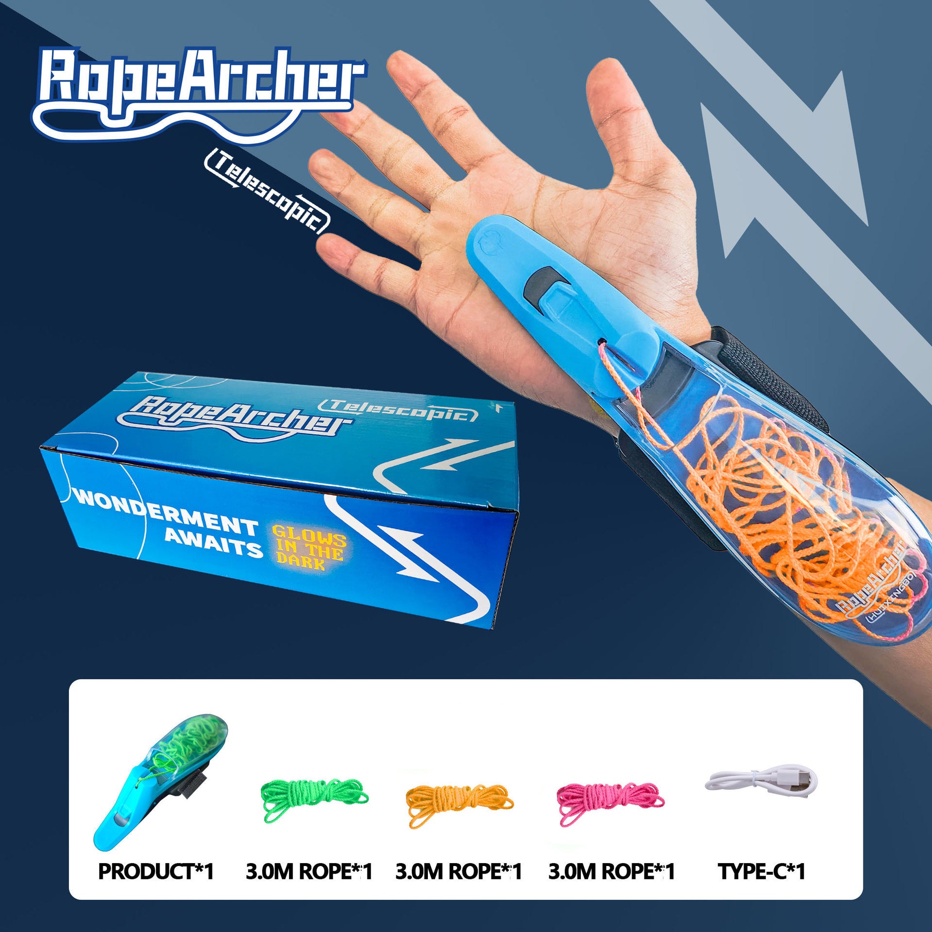 Cross-Border Zip String Luminous Rope Launcher with Automatic Line Retraction, Creative Stress-Relief Outdoor Toy