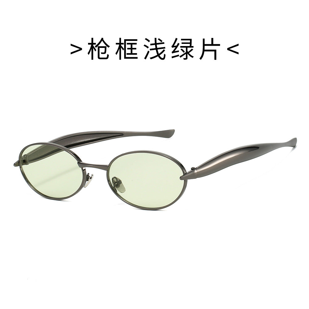 European and American New Oval Small Frame European and American Sunglasses for Men and Women, High-End Fashion Personalized Metal Trendy Sunglasses