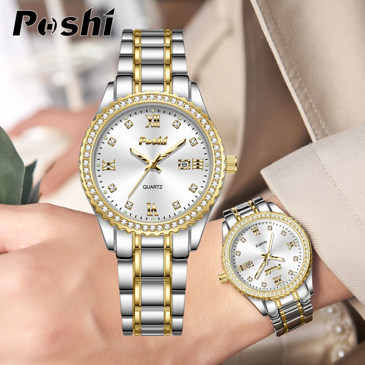 POSHI Women's Diamond-Accented Quartz Watch