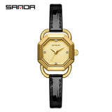 Sanda Women’s Leather Strap Quartz Watch – Octagonal Dial, Waterproof Analog Watch