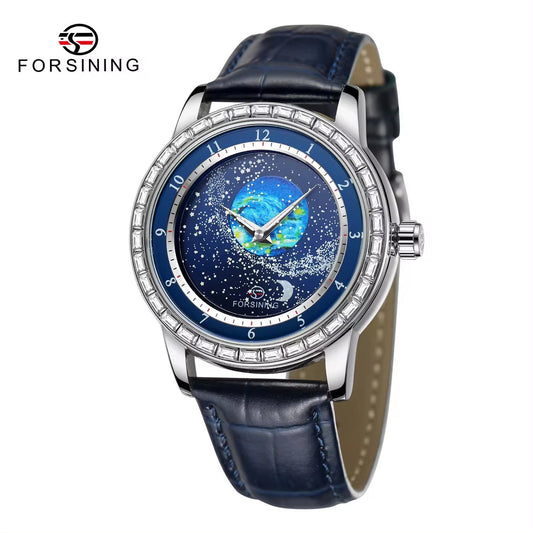 Forsining Men’s Mechanical Watch with Rotating Starry Sky Dial – Waterproof Fashion Timepiece