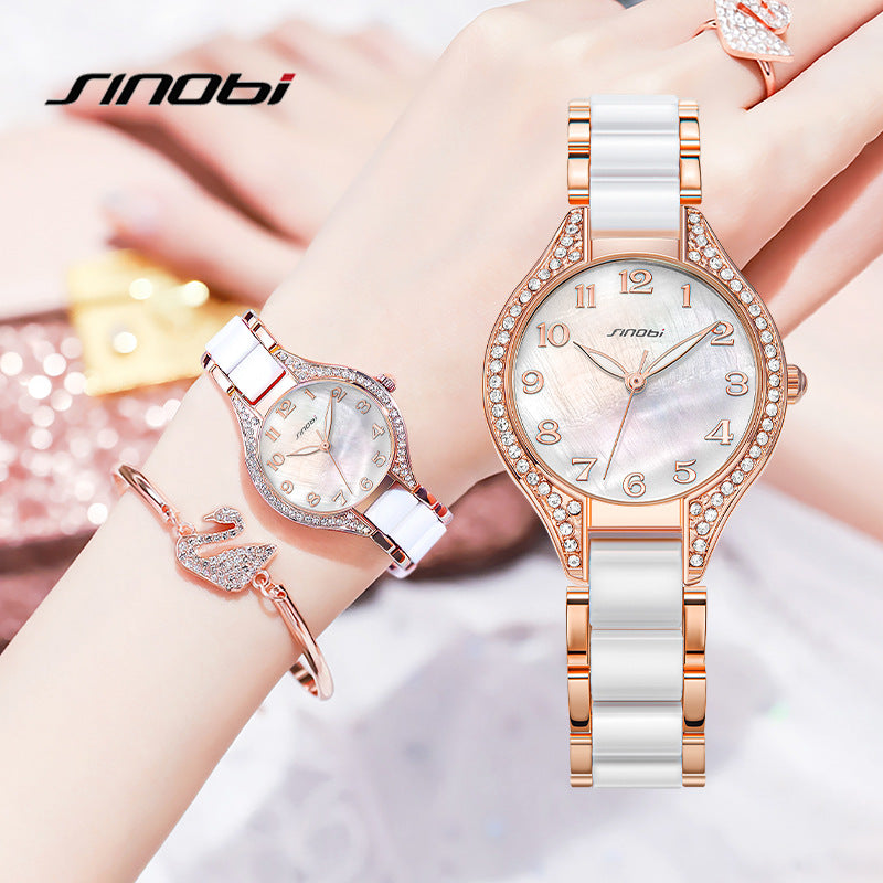 Sinobi Women's Luxury Diamond Quartz Watch – Waterproof Fashion Alloy Strap Timepiece