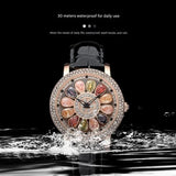LOUISIFS Women’s Watch – Large Dial Diamond Timepiece with Leather Strap