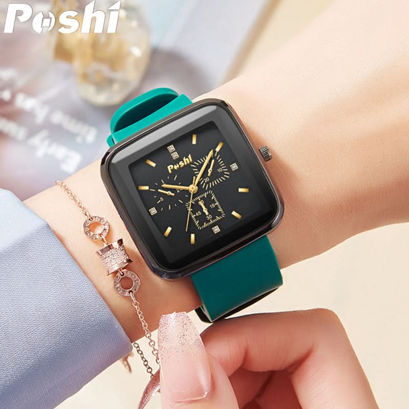 POSHI Unisex Square Quartz Sports Watch with Silicone Strap
