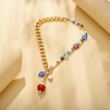 European and American Cross-border Bohemian Glaze Love Necklace Ethnic Style Elegant Pearl Collarbone Necklace Jewelry for Women