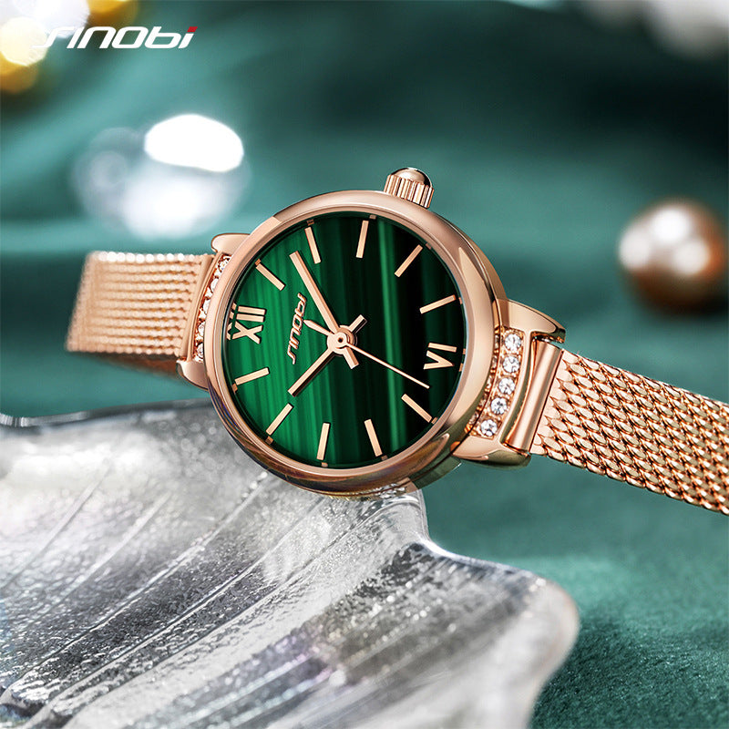 Sinobi Women's Classic Dial Quartz Watch – Milan Mesh Strap, Waterproof Fashion Timepiece