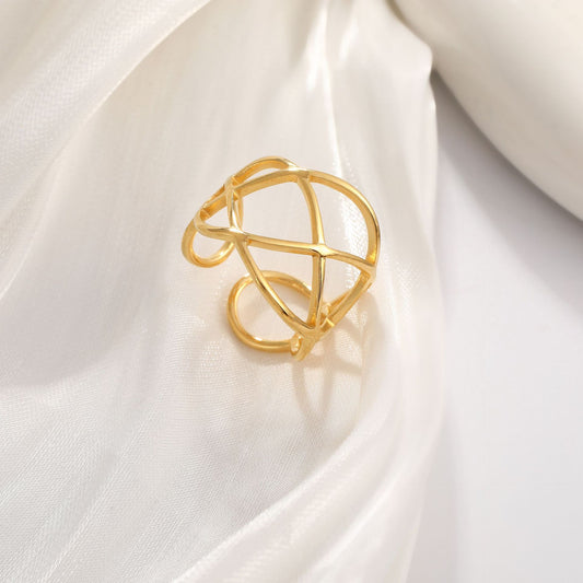 Gold Geometric Curve Mesh Ring for Women – Multi-Layer Titanium Steel Retro Jewelry