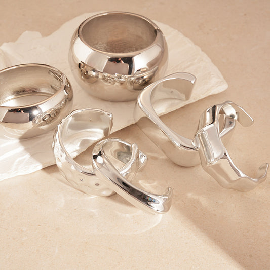 European and American Cross-Border Minimalist Geometric Pleated Wide Open-Ended Bracelet Irregular Bangle Light Luxury High-End Jewelry for Women