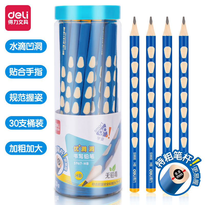 Deli elementary school student non-toxic hole pencil first grade kindergarten hb thick rod 2b hole pen triangle Rod wholesale