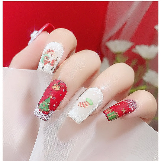 Christmas 3D Press-On Nails Stickers – Snowflake, Santa & Elk Winter Nail Art Decals