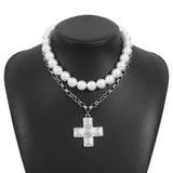 Retro Layered Cross Pendant Necklace – Exaggerated Metal Chain Jewelry for Women
