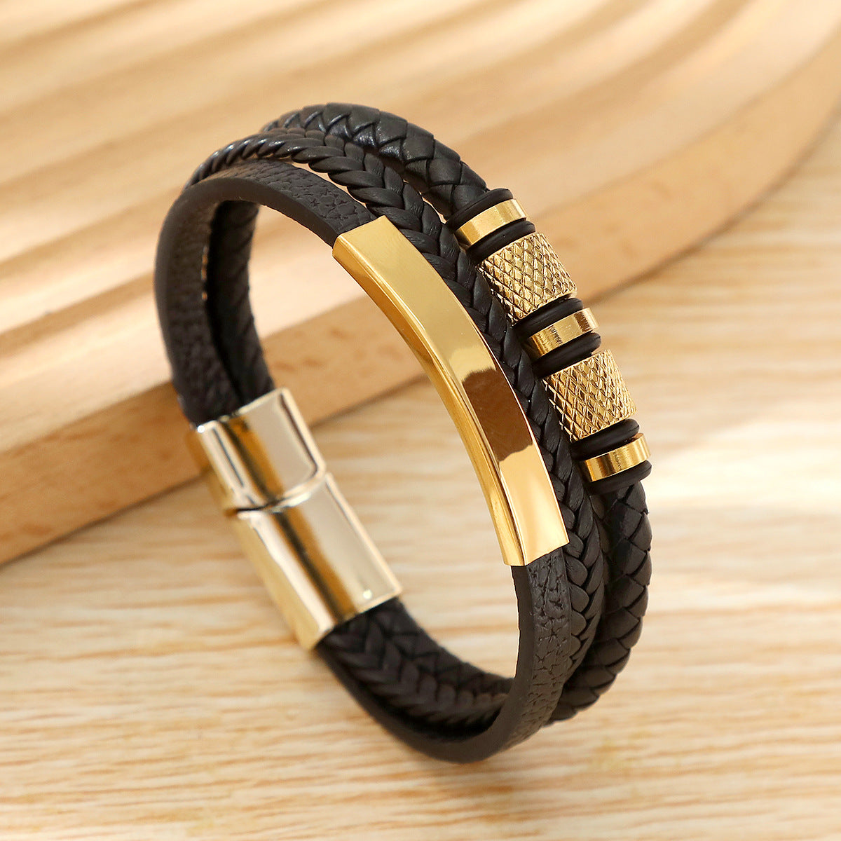 Europe and the United States cross-border best-selling geometric multi-layer hand-woven leather bracelet fashion men's alloy magnet buckle bracelet