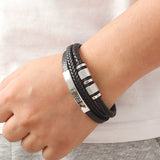 Europe and the United States cross-border best-selling geometric multi-layer hand-woven leather bracelet fashion men's alloy magnet buckle bracelet