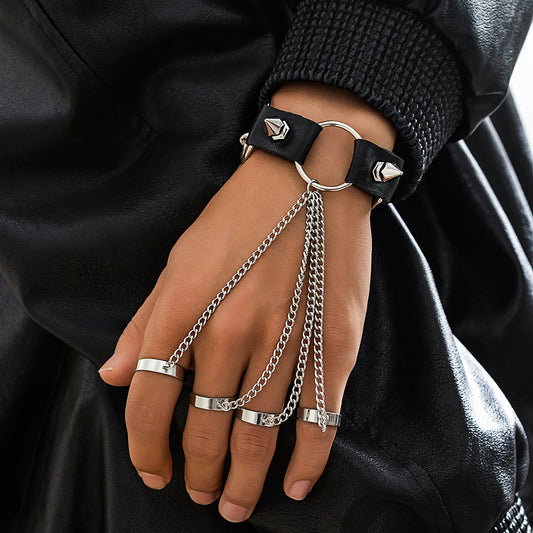 Men's Riveted Leather Chain Bracelet - Hip-Hop Style