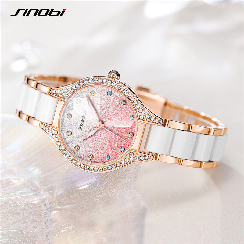 Sinobi Women's Starry Sky Diamond Quartz Watch – Fashion Gradient Glitter Alloy Timepiece
