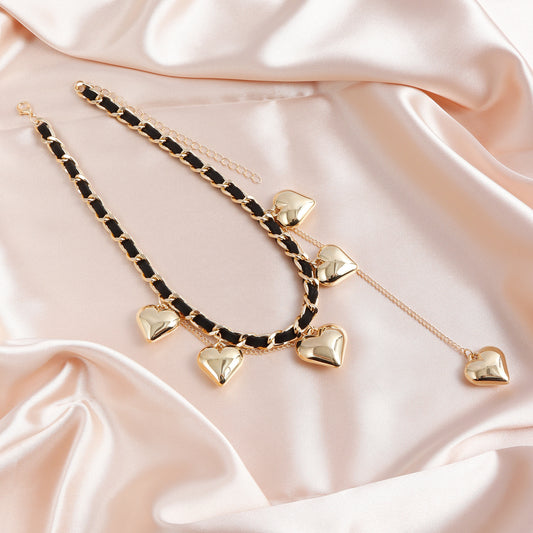 Heart Pendant Necklace for Women – Velvet Wrapped Love Charm Clavicle Chain