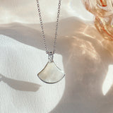 Cat’s Eye Stone Fan Pendant Necklace – Titanium Steel Clavicle Chain for Women