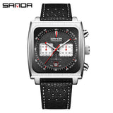 Sanda Men’s Square Quartz Watch – Luminous Calendar Leather Strap Business Wristwatch