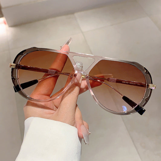 Cross-border New Retro Fashion High-end Round Face Slimming Sunglasses Leopard Frame Double Beam Design Flat Mirror