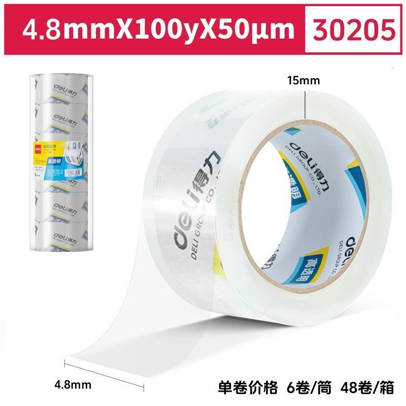 Deli 30323 transparent tape sealing large 6cm wide tape express packaging wholesale high viscosity is not easy to break