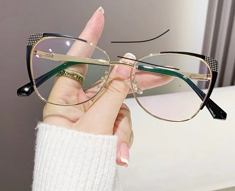 Women’s Cat-Eye Anti-Blue Light Glasses – Fashion Slim Frame, Full-Rim Screen Eyewear Black gold frame