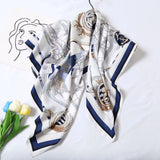 Quecy Women’s Satin Square Scarf – Marine Vintage Print, Stylish Neck Accessory