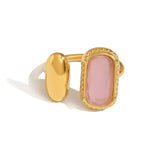 Gold Oval Zircon Ring for Women – Retro Geometric Stainless Steel Adjustable Jewelry