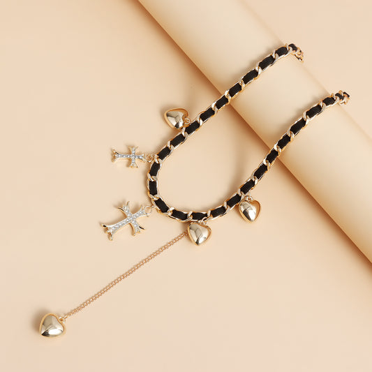 Cross Heart Pendant Necklace – Elegant Gold & Silver Clavicle Chain for Women