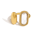 Gold Oval Zircon Ring for Women – Retro Geometric Stainless Steel Adjustable Jewelry