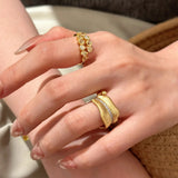 Medieval Leaf Zircon Ring – Gold Brushed Copper Statement Ring for Women