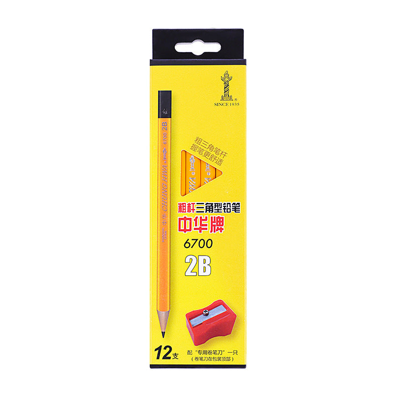 Chinese Pencil 6700 Large Triangle Bold Beginner Writing Kidsren's Correction Grip Hb Thick Rod Student Practice Calligraphy 2B