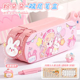 Pu Double-Layer Large-Capacity Pencil Case with Cartoon Capybara Theme, Pencil Box for Primary and Secondary School Students, Stationery Storage Bag with Compartments