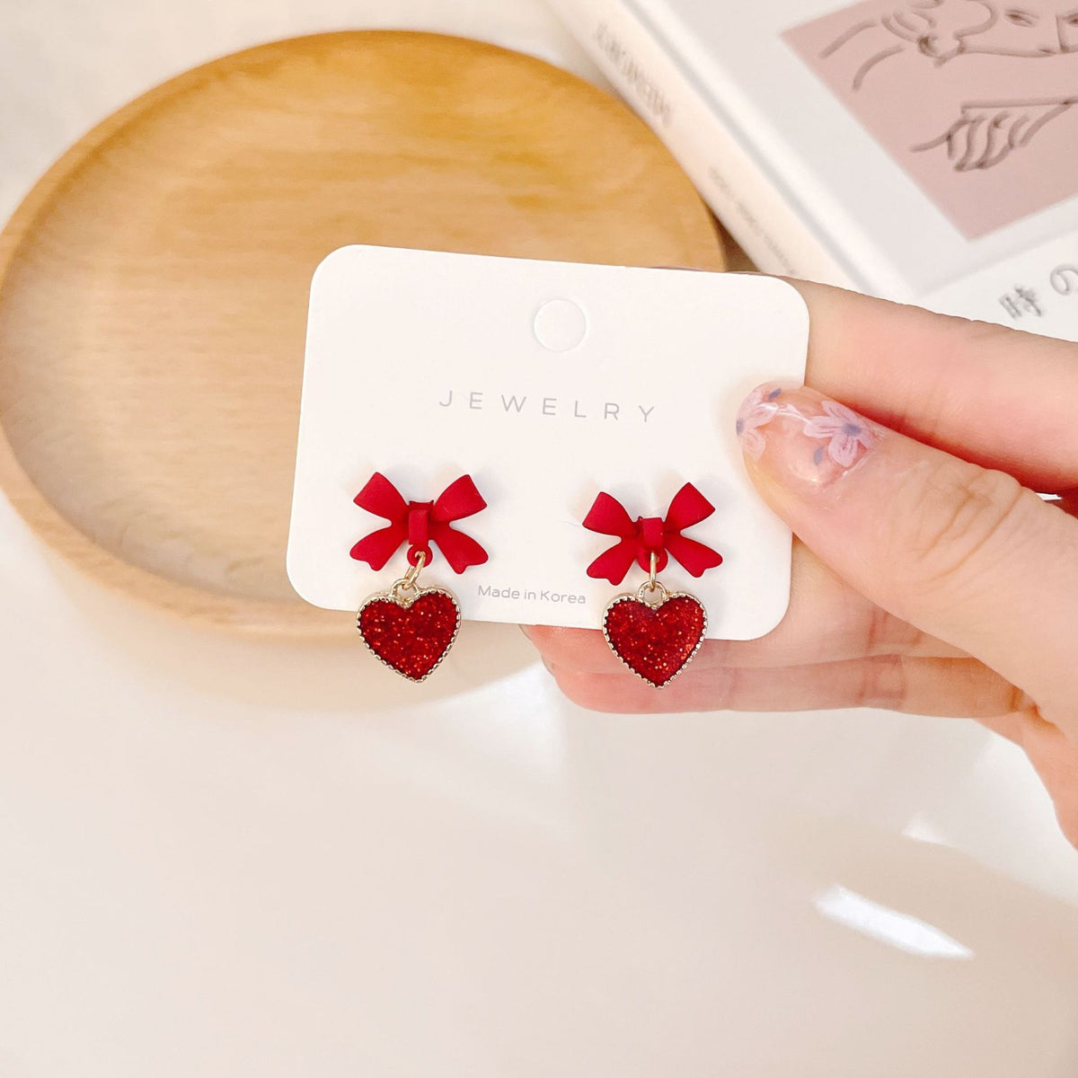 S925 silver needle red bow stud earrings 2024 new trendy lovely earrings ins style South Korea design earrings