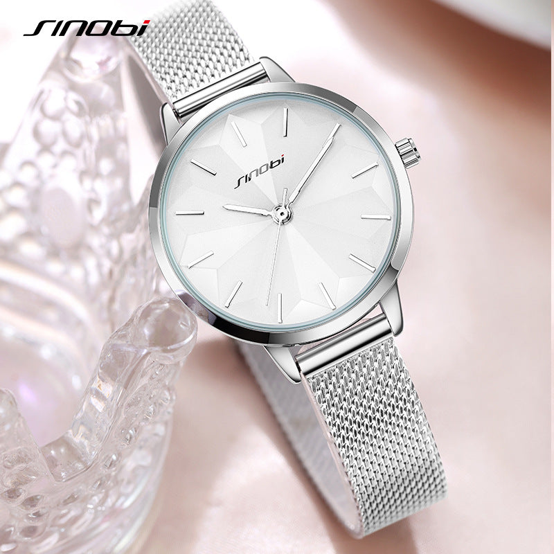 Sinobi Women's Diamond Face Watch – Square Dial, Waterproof Quartz Fashion Timepiece