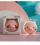 Portable Mini USB Fan – Cute Piggy Beauty Mirror Fan with LED Light & Handheld Design