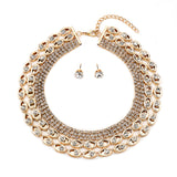 Luxury Gold Diamond Inlay Necklace & Earring Set – Geometric Jewelry for Women